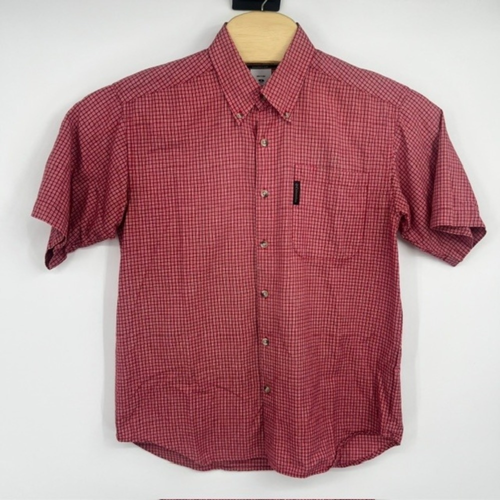 Columbia Sportswear Men's Small Red Black Micro Check Short Sleeve Shirt